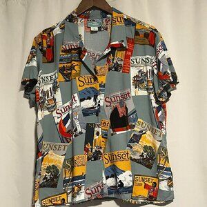 Vintage Reyn Spooner Aloha Shirt "Sunset" magazine covers Spun Rayon Size M